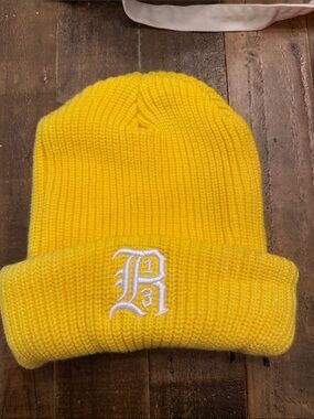 Yellow Knit Beanie with White Embroidered Logo